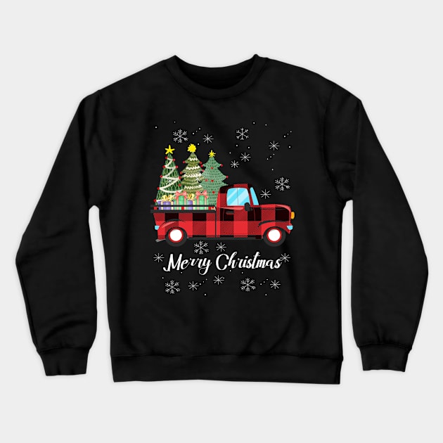Merry Christmas Buffalo Truck Tree Red Plaid For Men Women Crewneck Sweatshirt by Johner_Clerk_Design